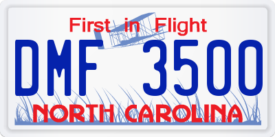 NC license plate DMF3500