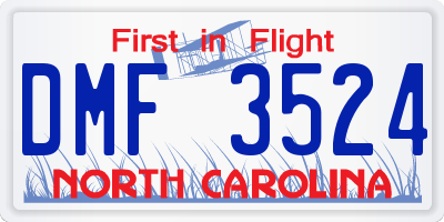 NC license plate DMF3524