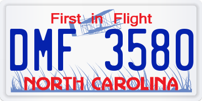 NC license plate DMF3580