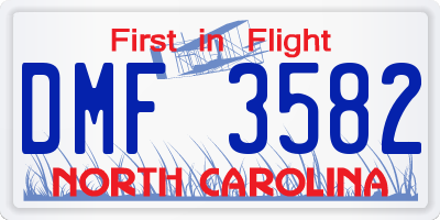NC license plate DMF3582