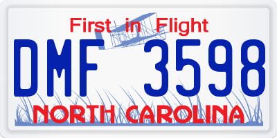 NC license plate DMF3598