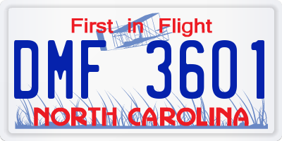 NC license plate DMF3601