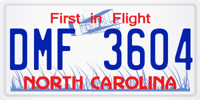 NC license plate DMF3604