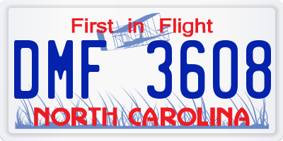 NC license plate DMF3608