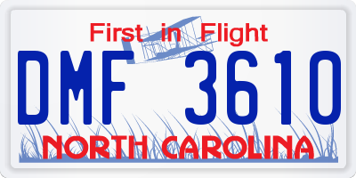 NC license plate DMF3610