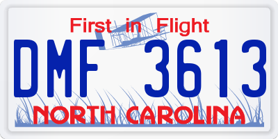 NC license plate DMF3613