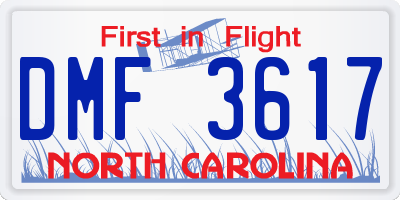 NC license plate DMF3617