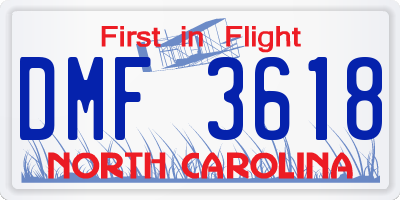 NC license plate DMF3618