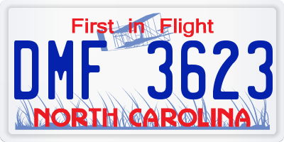 NC license plate DMF3623