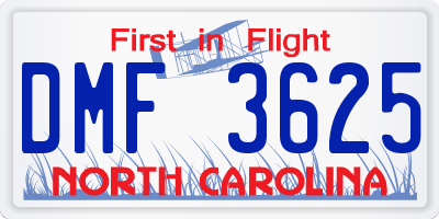 NC license plate DMF3625
