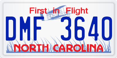NC license plate DMF3640