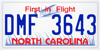 NC license plate DMF3643
