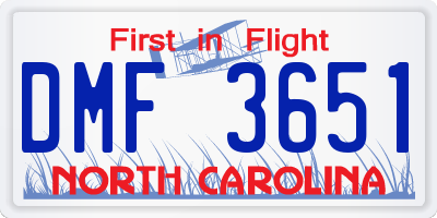 NC license plate DMF3651
