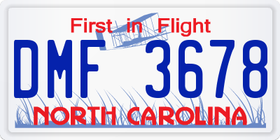 NC license plate DMF3678