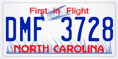 NC license plate DMF3728
