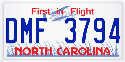 NC license plate DMF3794