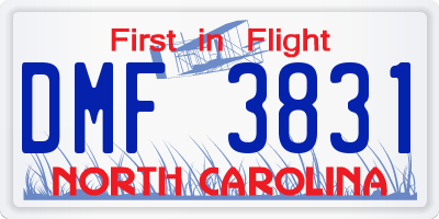 NC license plate DMF3831