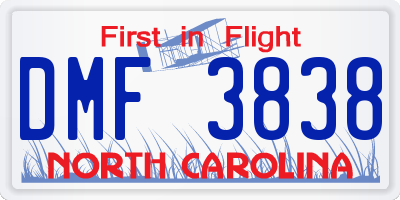 NC license plate DMF3838