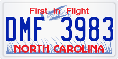 NC license plate DMF3983