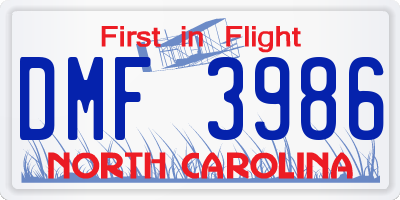 NC license plate DMF3986
