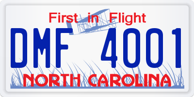 NC license plate DMF4001