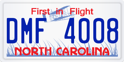 NC license plate DMF4008