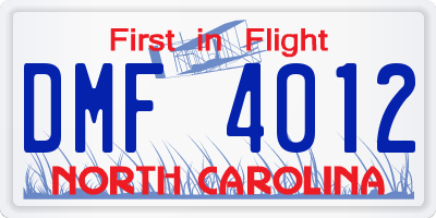 NC license plate DMF4012