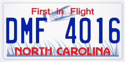 NC license plate DMF4016