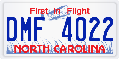 NC license plate DMF4022