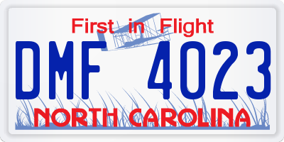NC license plate DMF4023