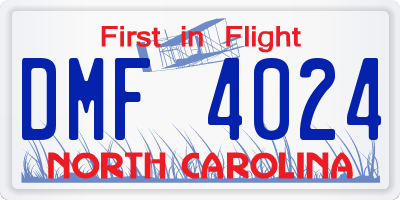 NC license plate DMF4024