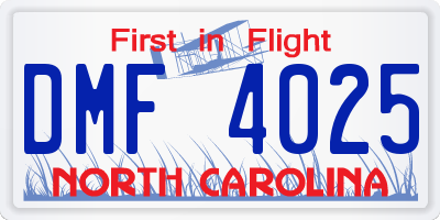 NC license plate DMF4025