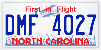 NC license plate DMF4027