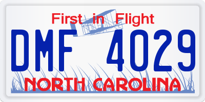 NC license plate DMF4029