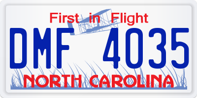 NC license plate DMF4035