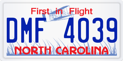 NC license plate DMF4039