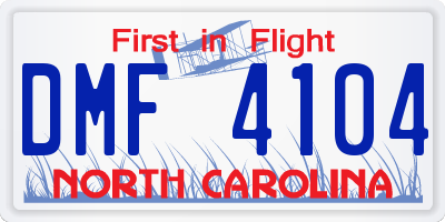 NC license plate DMF4104