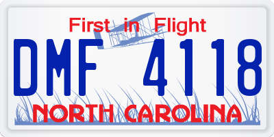 NC license plate DMF4118