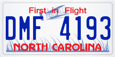 NC license plate DMF4193