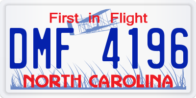 NC license plate DMF4196
