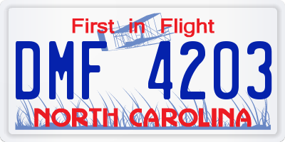 NC license plate DMF4203