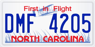 NC license plate DMF4205