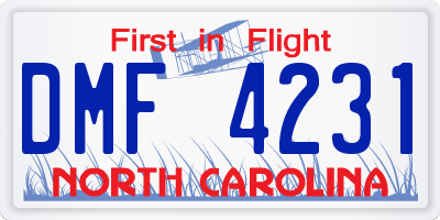 NC license plate DMF4231