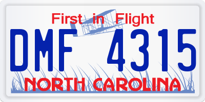 NC license plate DMF4315