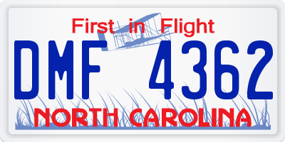 NC license plate DMF4362