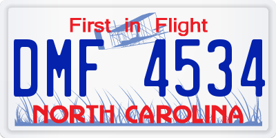 NC license plate DMF4534