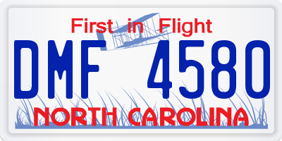 NC license plate DMF4580
