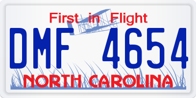 NC license plate DMF4654