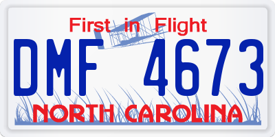 NC license plate DMF4673