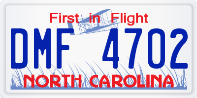 NC license plate DMF4702